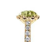 Halo Engagement Ring Setting for Fancy Yellow Round Cut Center with Full Pave Band and Prong Head in Yellow Gold