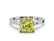 Solitaire Engagement Ring Setting for Fancy Yellow Cushion Cut Center with Tapered Shoulders and Prong Head in Sterling Silver