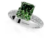 Solitaire Engagement Ring Setting for Fancy Green Radiant Cut Center with Domed Multi-Row Pave Band and Prong Head in Platinum