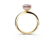 Solitaire Engagement Ring Setting for Fancy Pink Princess Cut Center with Fine Pave Band and Prong Head in Yellow Gold