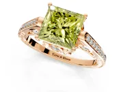 Cathedral Engagement Ring Setting for Fancy Yellow Princess Cut Center with Antique-Style Pave Band and Prong Head in Rose Gold