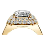 Halo Engagement Ring Setting for Asscher Cut Center with Plain Tapered Band and Prong Head in Yellow Gold