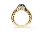 Solitaire Engagement Ring Setting for Fancy Blue Round Cut Center with Engraved Pave Band and Prong Head in Yellow Gold