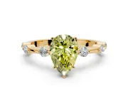 Solitaire Engagement Ring Setting for Fancy Yellow Pear-Shaped Center with Bezel Station Band and Prong Head in Yellow Gold