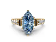 Solitaire Engagement Ring Setting for Fancy Blue Marquise Center with Pave Cathedral Shoulders and Prong Head in Yellow Gold