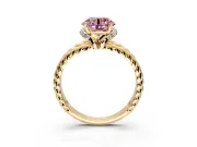 Halo Engagement Ring Setting for Fancy Pink Round Cut Center with Rope Twist Split Shank and Prong Head in Yellow Gold