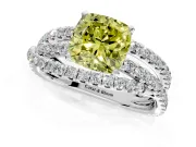 Solitaire Engagement Ring Setting for Fancy Yellow Cushion Cut Center with Woven 3-Strand Pave Band and Prong Head in White Gold