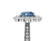 Milgrain Halo Engagement Ring Setting for Fancy Blue Cushion Cut Center with Bezel Point Accents and Prong Head in White Gold
