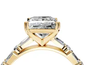 Baguette Engagement Ring Setting for Princess Cut Center with Alternating Bar-Set Band and Prong Head in Yellow Gold