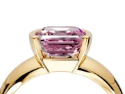 Tension Engagement Ring Setting for Fancy Pink Asscher Cut Center with Wide Flat Band and Tension Head in Yellow Gold