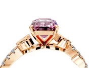 Leaf Motif Engagement Ring Setting for Fancy Pink Emerald Cut Center with Pave Band and Prong Head in Rose Gold