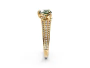 Solitaire Engagement Ring Setting for Fancy Green Heart-Shaped Center with Accented Split Shank and Prong Head in Yellow Gold