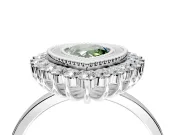 Halo Engagement Ring Setting for Fancy Green Pear-Shaped Center with Milgrain Bezel Rim, Plain Band and Prong Head in Sterling Silver