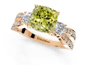 3 Stone Engagement Ring Setting for Fancy Yellow Cushion Cut Center with Pave Twist Band and Prong Head in Rose Gold