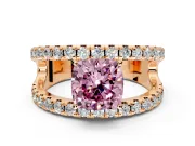 Solitaire Engagement Ring Setting for Fancy Pink Cushion Cut Center with Wide-Open Split Shank and Prong Head in Rose Gold