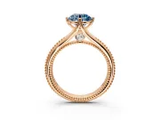 Solitaire Engagement Ring Setting for Fancy Blue Round Cut Center with Milgrain Cathedral Band and Prong Head in Rose Gold