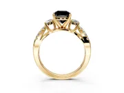 3 Stone Engagement Ring Setting for Fancy Black Cushion Cut Center with Pave Split Shank and Prong Head in Yellow Gold