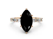 Baguette Engagement Ring Setting for Fancy Black Marquise Center with Alternating Bar-Set Band and Prong Head in Rose Gold