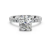 Solitaire Engagement Ring Setting for Radiant Cut Center with Band of Accents and Prong Head in Platinum