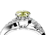 Halo Engagement Ring Setting for Fancy Yellow Oval Center with Marquise and Pave Bypass Band and Prong Head in Platinum