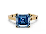 Solitaire Engagement Ring Setting for Fancy Blue Asscher Cut Center with Tapered Shoulders and Prong Head in Yellow Gold