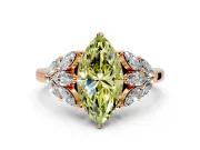 Leaf Cluster Engagement Ring Setting for Fancy Yellow Marquise Center with Marquise Accents and Prong Head in Rose Gold