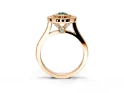 Halo Engagement Ring Setting for Fancy Green Pear-Shaped Center with Milgrain Frame, Pave Band and Prong Head in Rose Gold