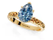 Solitaire Engagement Ring Setting for Fancy Blue Pear-Shaped Center with Milgrain X Pattern Band and Prong Head in Yellow Gold
