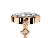 Milgrain Bezel Engagement Ring Setting for Marquise Center with Marquise Stations and Bezel Head in Rose Gold