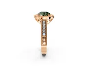 Milgrain Halo Engagement Ring Setting for Fancy Green Round Cut Center with Pave Band and Prong Head in Rose Gold