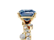 Solitaire Engagement Ring Setting for Fancy Blue Asscher Cut Center with Bar-Station Pave Twist and Prong Head in Yellow Gold