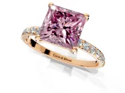 Solitaire Engagement Ring Setting for Fancy Pink Princess Cut Center with Pave Accents and Prong Head in Rose Gold