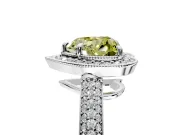 Milgrain Halo Engagement Ring Setting for Fancy Yellow Heart-Shaped Center with Three-Sided Pave Band and Prong Head in Platinum