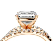 Solitaire Engagement Ring Setting for Asscher Cut Center with Woven 3-Strand Pave Band and Prong Head in Rose Gold