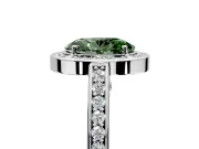 Halo Engagement Ring Setting for Fancy Green Oval Center with Framed Halo, Pave Band and Prong Head in Sterling Silver