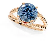 Halo Engagement Ring Setting for Fancy Blue Round Cut Center with Rope Twist Split Shank and Prong Head in Rose Gold