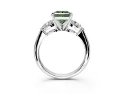 3 Stone Engagement Ring Setting for Fancy Green Princess Cut Center with Large Pear-Shaped Accents and Prong Head in Sterling Silver