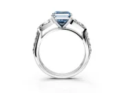 Channel-Set Engagement Ring Setting for Fancy Blue Asscher Cut Center with Baguette Band and Prong Head in Sterling Silver
