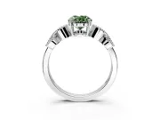 Leaf Engagement Ring Setting for Fancy Green Oval Center with Milgrain Accent Band and Prong Head in Platinum