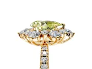 Floral Halo Engagement Ring Setting for Fancy Yellow Pear-Shaped Center with Pave Accents and Prong Head in Yellow Gold