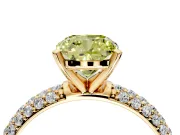 Solitaire Engagement Ring Setting for Fancy Yellow Cushion Cut Center with Domed Multi-Row Pave Band and Prong Head in Yellow Gold