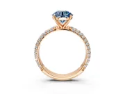 Solitaire Engagement Ring Setting for Fancy Blue Round Cut Center with Domed Multi-Row Pave Band and Prong Head in Rose Gold