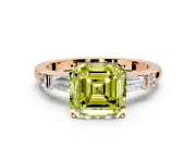 Bar-Set Engagement Ring Setting for Fancy Yellow Asscher Cut Center with Tapered Baguette Accents and Prong Head in Rose Gold