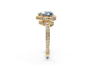 Halo Engagement Ring Setting for Fancy Blue Heart-Shaped Center with Metal-Rimmed Halo, Pave Band and Prong Head in Yellow Gold