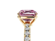 Solitaire Engagement Ring Setting for Fancy Pink Asscher Cut Center with Large Accent Band and Prong Head in Yellow Gold