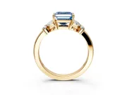 Solitaire Engagement Ring Setting for Fancy Blue Asscher Cut Center with Marquise Flower Shoulders and Prong Head in Yellow Gold