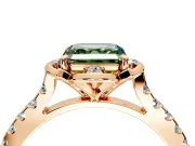 Floral Engagement Ring Setting for Fancy Green Asscher Cut Center with Pave Band and Floral Prong Head in Rose Gold