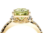 Paired Accent Engagement Ring Setting for Fancy Yellow Princess Cut Center with Pave Band and Prong Head in Yellow Gold