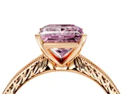 Solitaire Engagement Ring Setting for Fancy Pink Princess Cut Center with Engraved Milgrain Band and Prong Head in Rose Gold