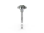 Halo Engagement Ring Setting for Fancy Green Round Cut Center with Milgrain Frame, Pave Band and Prong Head in Platinum